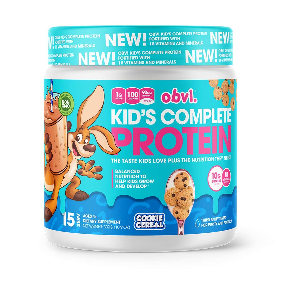 Obvi Kid's Complete Protein Powder - High Protein, Gluten Free, Non GMO with 18 Vitamins & Minerals - Made in USA (Cookie Cereal Flavor) - Perfect for Breakfast Smoothies, School Lunches & Post-Workout Snacks
