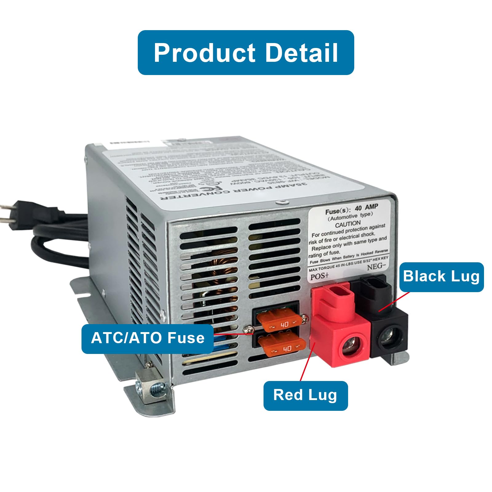 75A RV Converter Charger - WF-9875-AD-CB 75 Amp Power Converter with Deck Mount for RV & Camping - Perfect for Powering Appliances On The Road