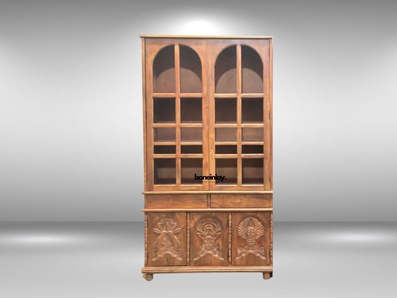 Hand Carved Large Wooden Menagerie Display Cabinet with Glass Doors - Perfect for Showcasing Collectibles, Antiques & Home Decor