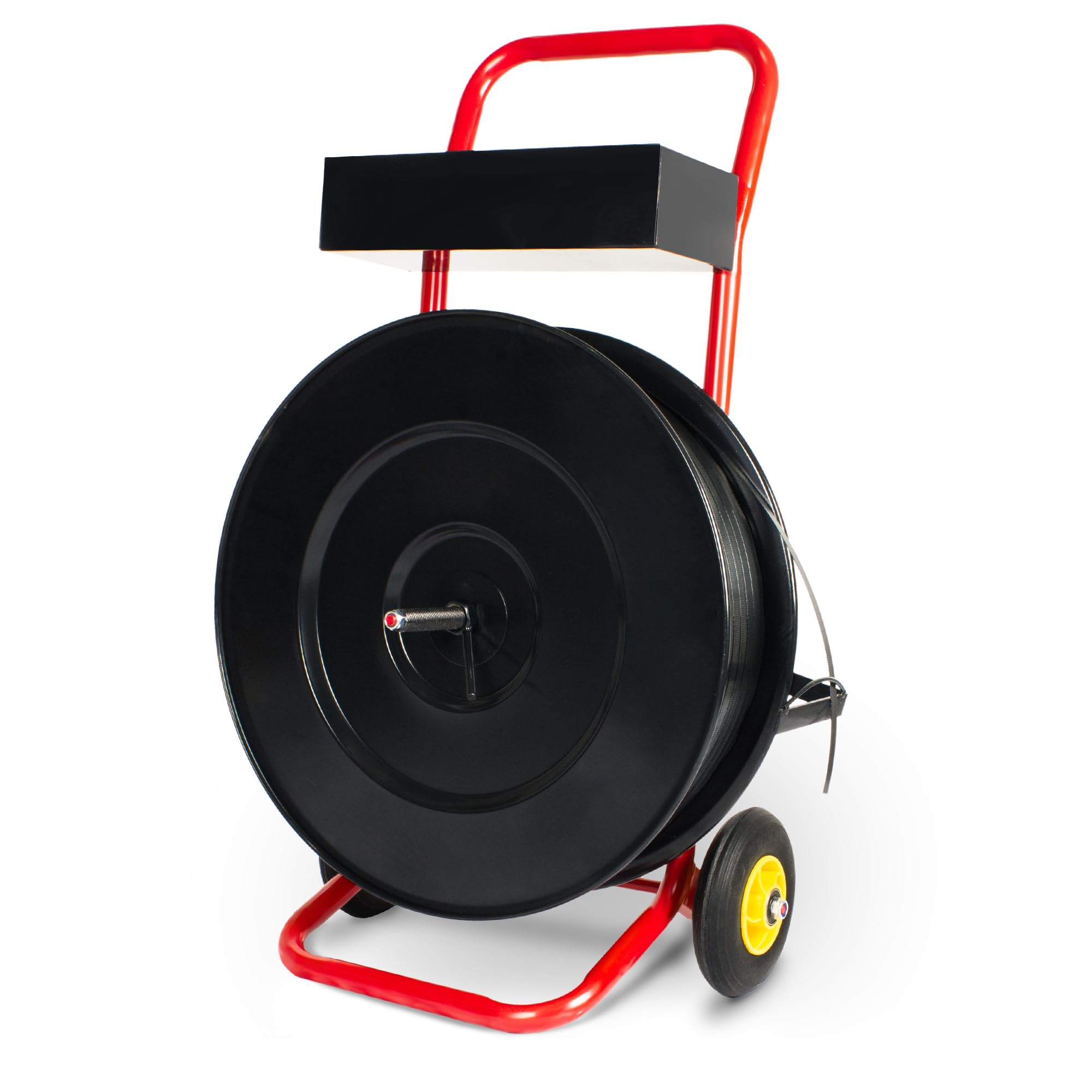 Premium Strapping Dispenser with Built-in Tray - Heavy Duty for Polypropylene, Fiber & Steel Strapping - Mobile Banding Cart for Secure Shipping & Logistics