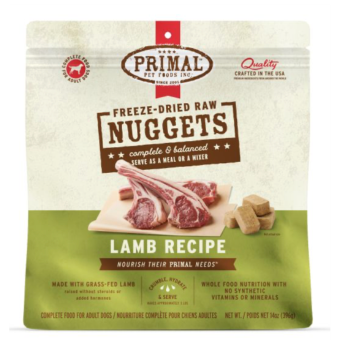 Primal Freeze Dried Lamb Nuggets Grain-Free Dog Food - High Protein, All Natural Raw Diet for Small & Large Dogs - Perfect for Training Treats, Travel Snacks & Meal Toppers