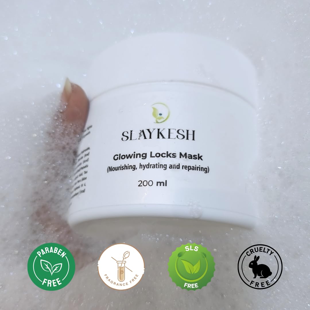 Slaykesh Glowing Locks Hydrating & Repairing Hair Mask - Deep Conditioning Treatment for Damaged, Dull Hair with Hair Fall Control | 200ml Nourishing Mask for Men & Women | Perfect for Salon-Quality Treatment at Home