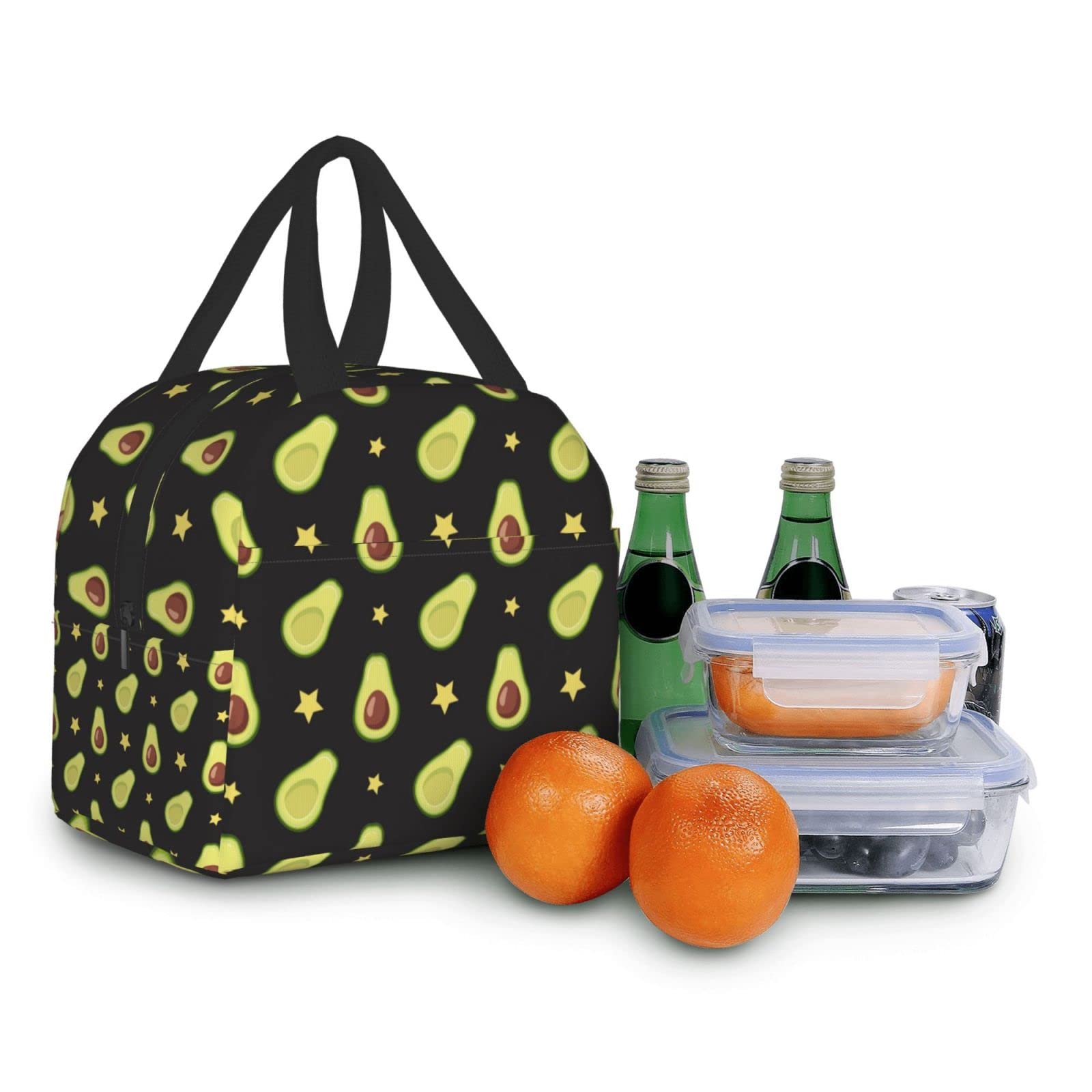 **Insulated Avocado & Stars Lunch Bag - Reusable Cooler Tote for Work, Picnic & Travel - Bento Box & Shopping Bag for Adults, Men & Women - Perfect for Office, School & Outdoor Activities**