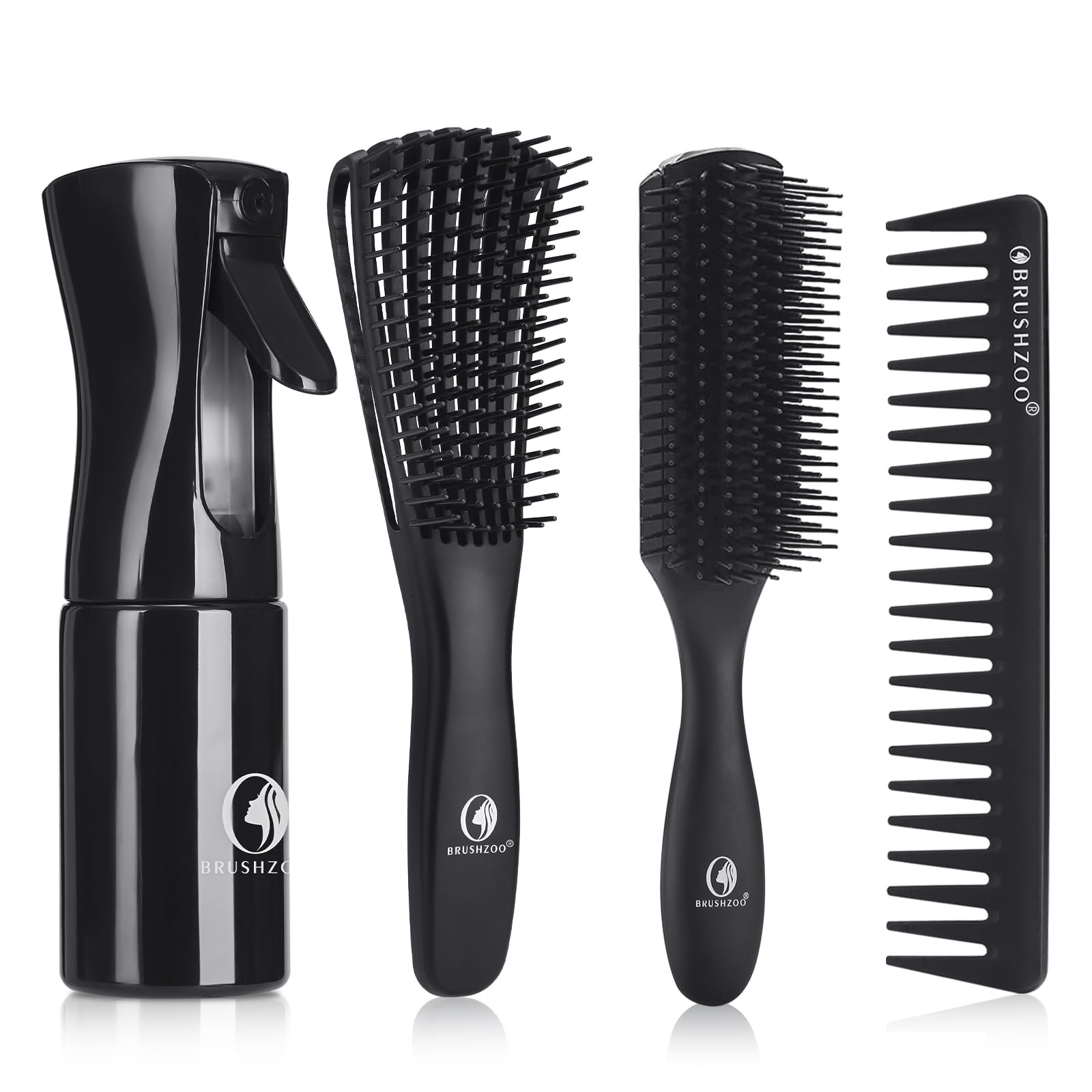 BRUSHZOO Hair Brush Set for Women, Men & Kids - Detangling Brush for Curly, Natural & 3/4abc Hair with Wide Tooth Comb & Spray Bottle | Perfect for Home, Travel & Salon Styling