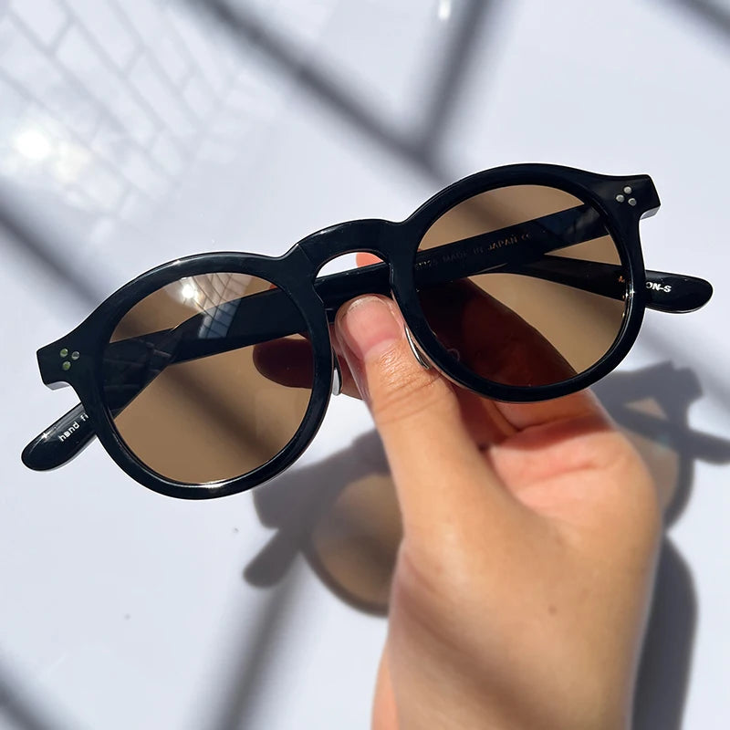 Black Unisex Acetate Round Polarized Sunglasses 14143 - UV Protection for Outdoor Sports & Driving
