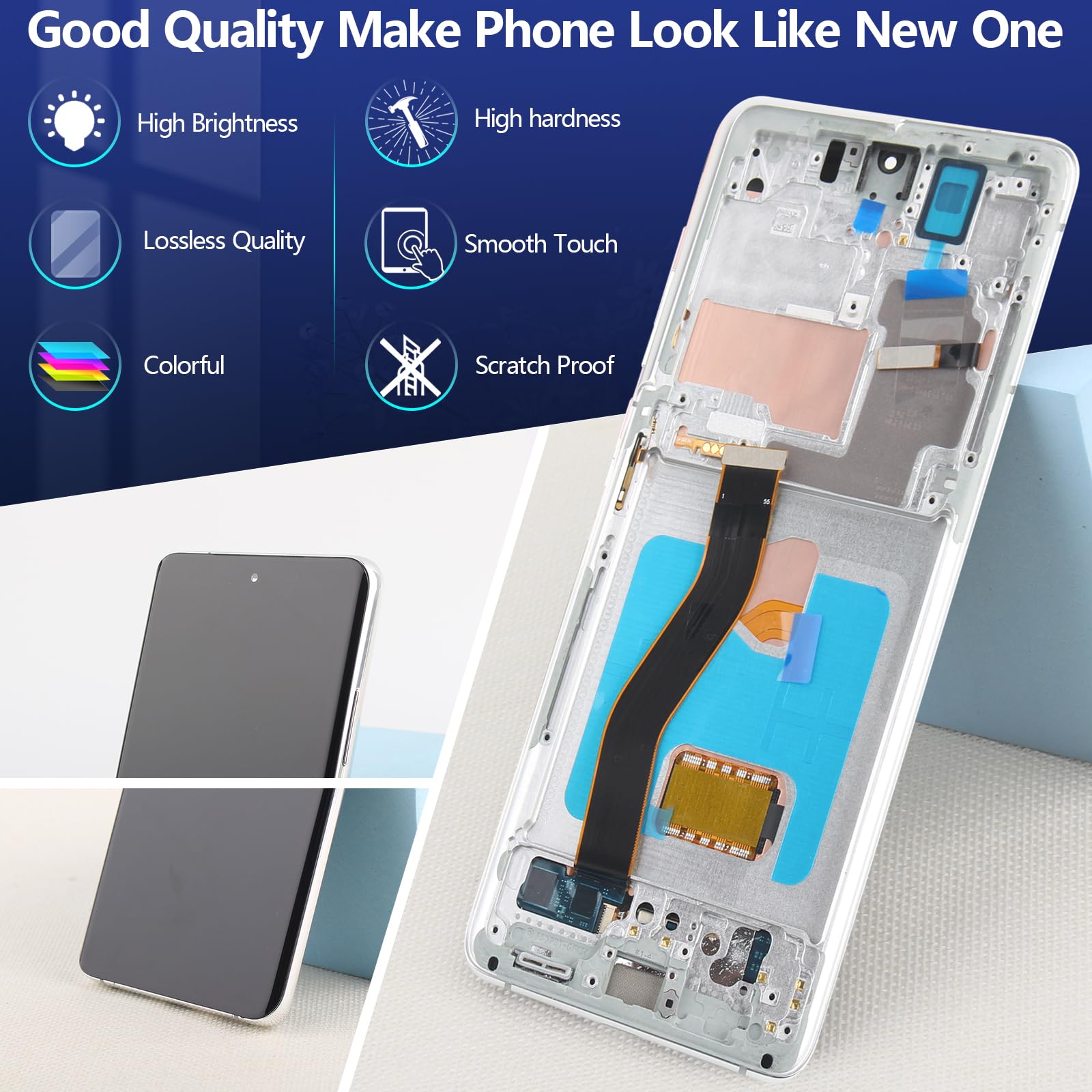 Original: OLED for Samsung Galaxy S21 Ultra 5G Screen Replacement for Samsung S21 Ultra G998U LCD Display Touch Screen Digitizer Assembly Replacement with Tools (Support Fingerprint, Silver Frame)    Optimized: Samsung Galaxy S21 Ultra 5G OLED Screen Replacement – G998U LCD Display & Touch Digitizer Assembly with Tools (Fingerprint Compatible, Silver Frame) – Perfect for DIY Repairs & Cracked Screen Fixes