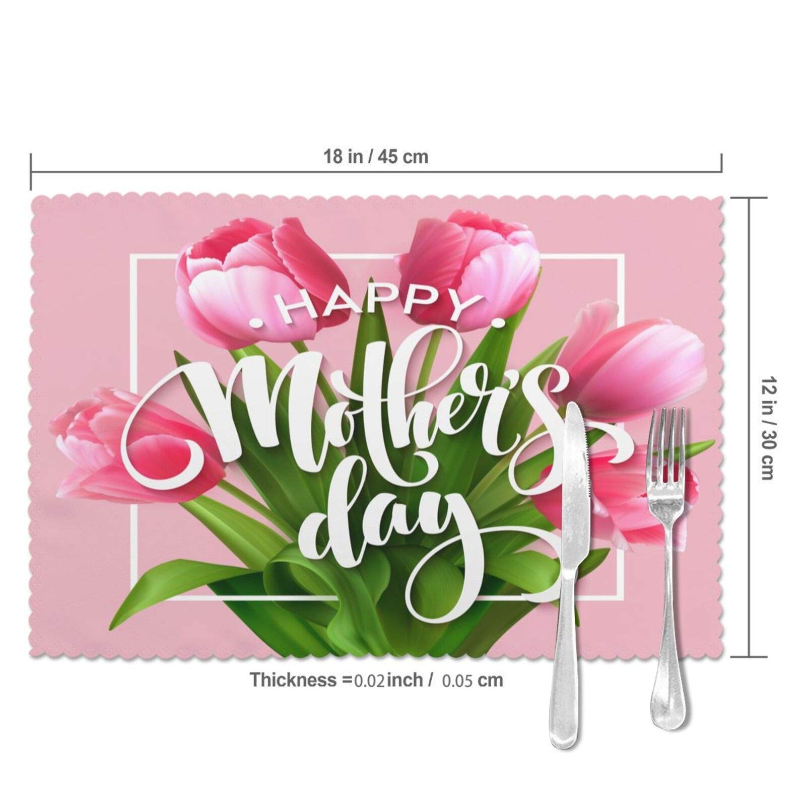 **4-Pack Pink Tulip Placemats – 12 x 18 Inch Washable & Heat-Resistant Table Mats for Kitchen, Dining, and Home Decor – Perfect for Mother’s Day Gifts & Everyday Use**