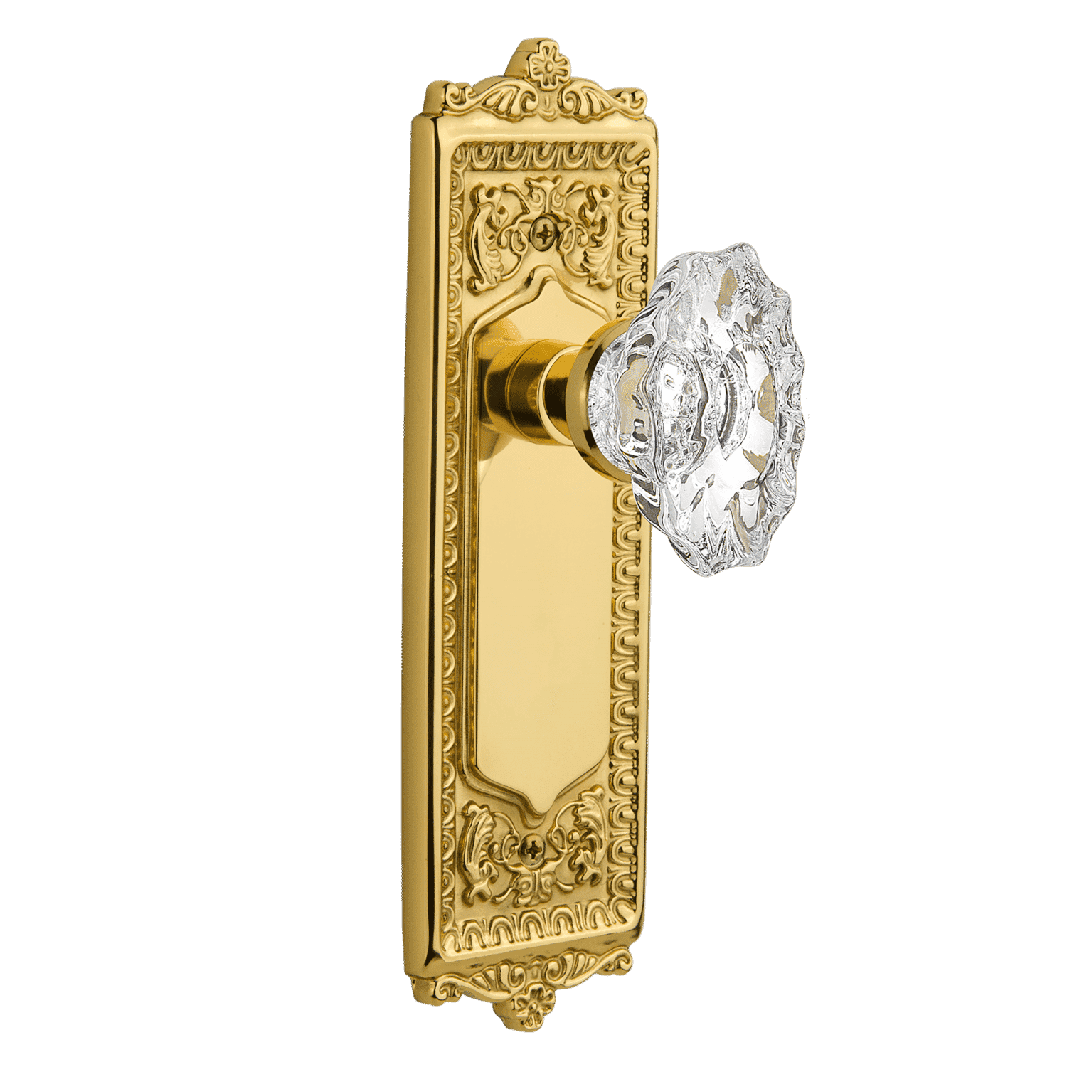 Vintage Egg & Dart Design Long Plate with Chateau Knob in Polished Brass - Elegant Cabinet & Furniture Hardware for Traditional Home Decor