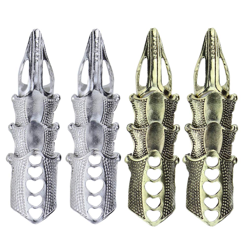 Lurrose 4pcs Knuckle Joint Full Finger Rings - Alloy Metal Punk Rock Gothic Hinged Rings - Fashion Jewelry Gift for Men & Women (Silver/Tan) - Perfect for Cosplay, Costume Accessories & Gothic Style Outfits