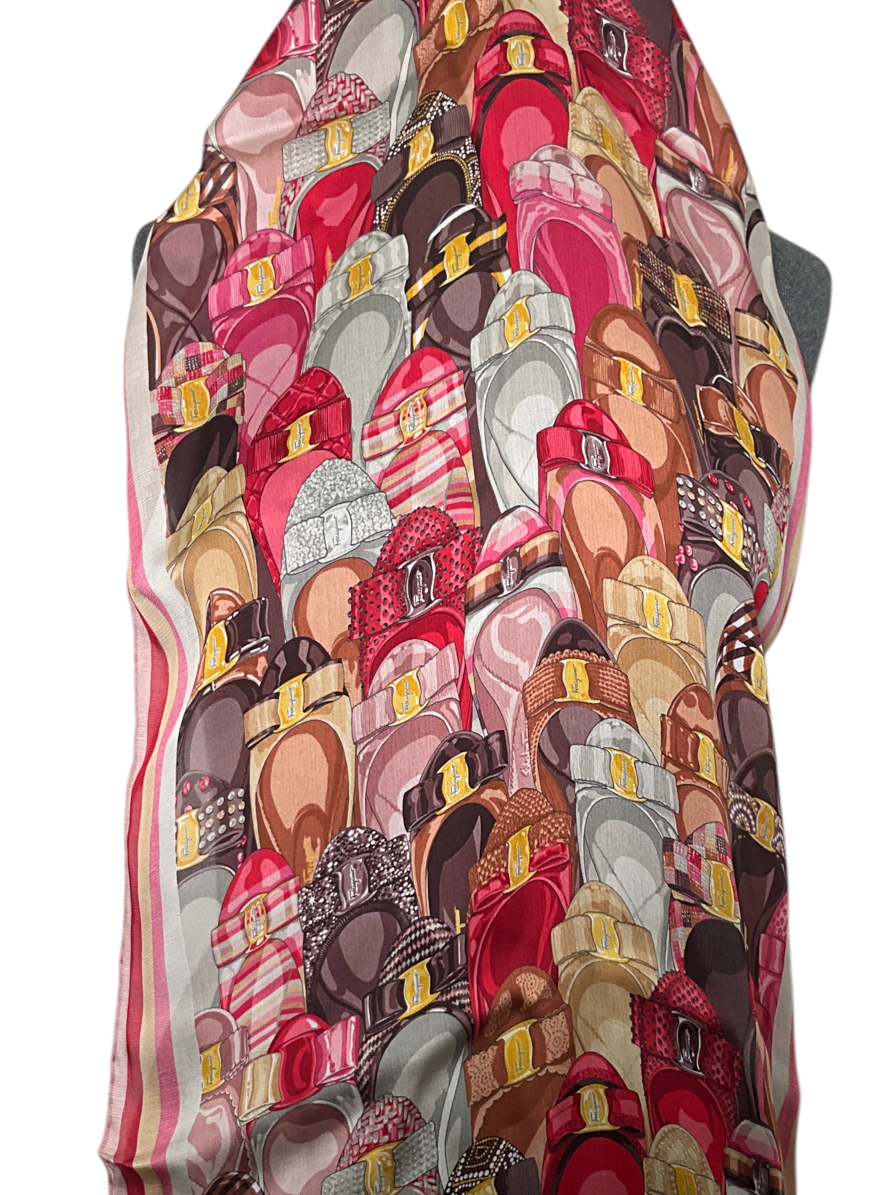 Salvatore Ferragamo Vara Bow Print Silk Scarf - Luxury Fashion Accessory for Women, Elegant Oblong Shawl - Perfect for Office, Party & Special Occasions