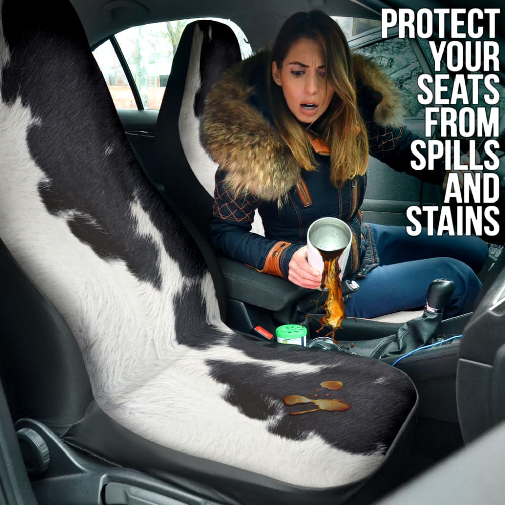 Premium Black and White Cowhide Print Car Seat Covers - Custom Fit for All Vehicles - Perfect Gift for Car Lovers (Model 210601) | Ideal for Road Trips, Daily Commutes, and Protecting Your Car Seats