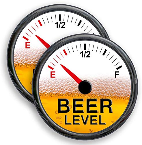 LINNI'S VINYL BANNERS - 2 Pack Funny Beer Level Warning Decals for Coolers & Refrigerators - Durable Beer Measurement Stickers for Parties, Bars, and Home Use