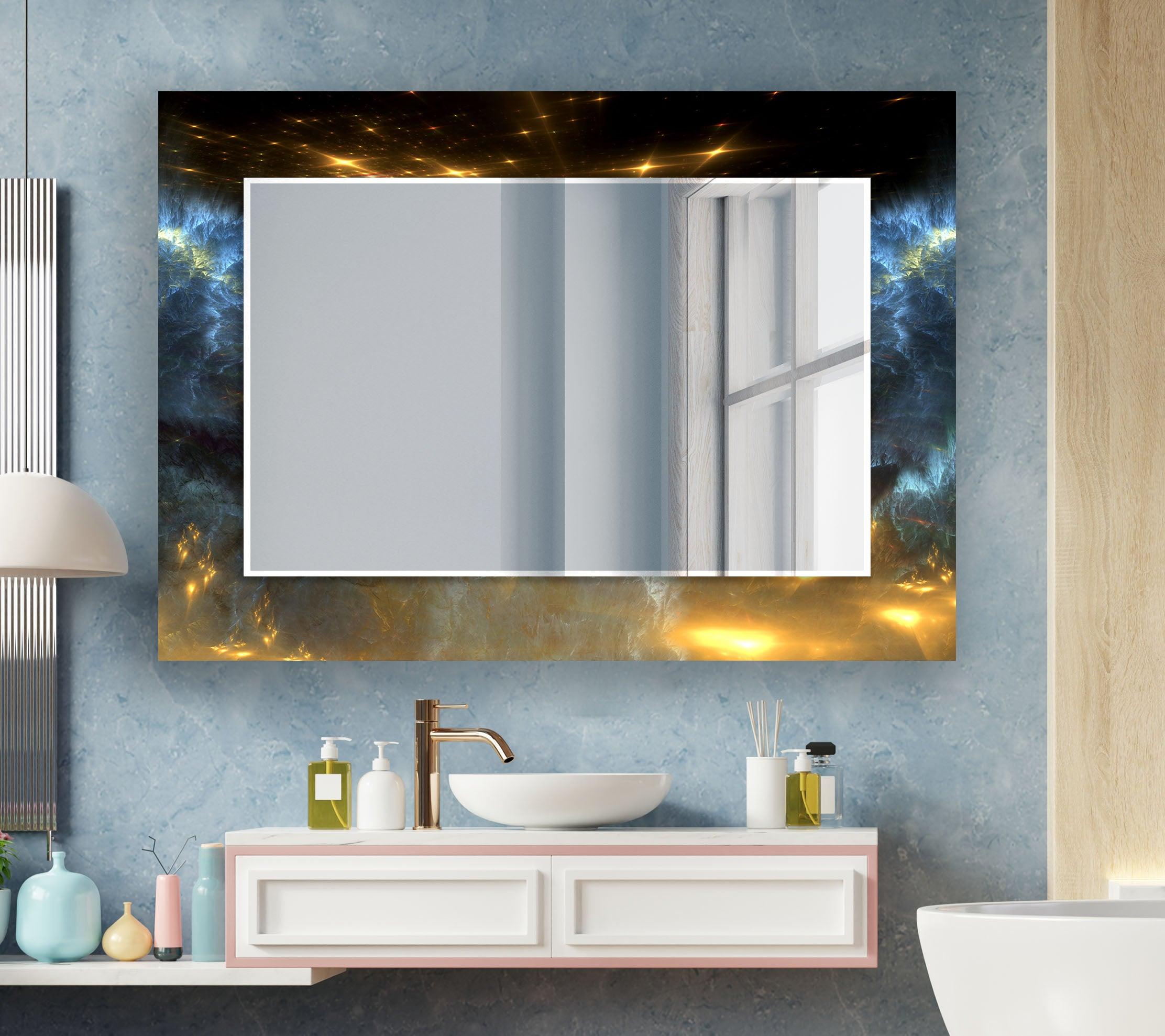 Black Gold Space Wall Mirror - Modern Decorative Mirror for Living Room, Bedroom & Bathroom - Stylish Home Decor & Vanity Mirror