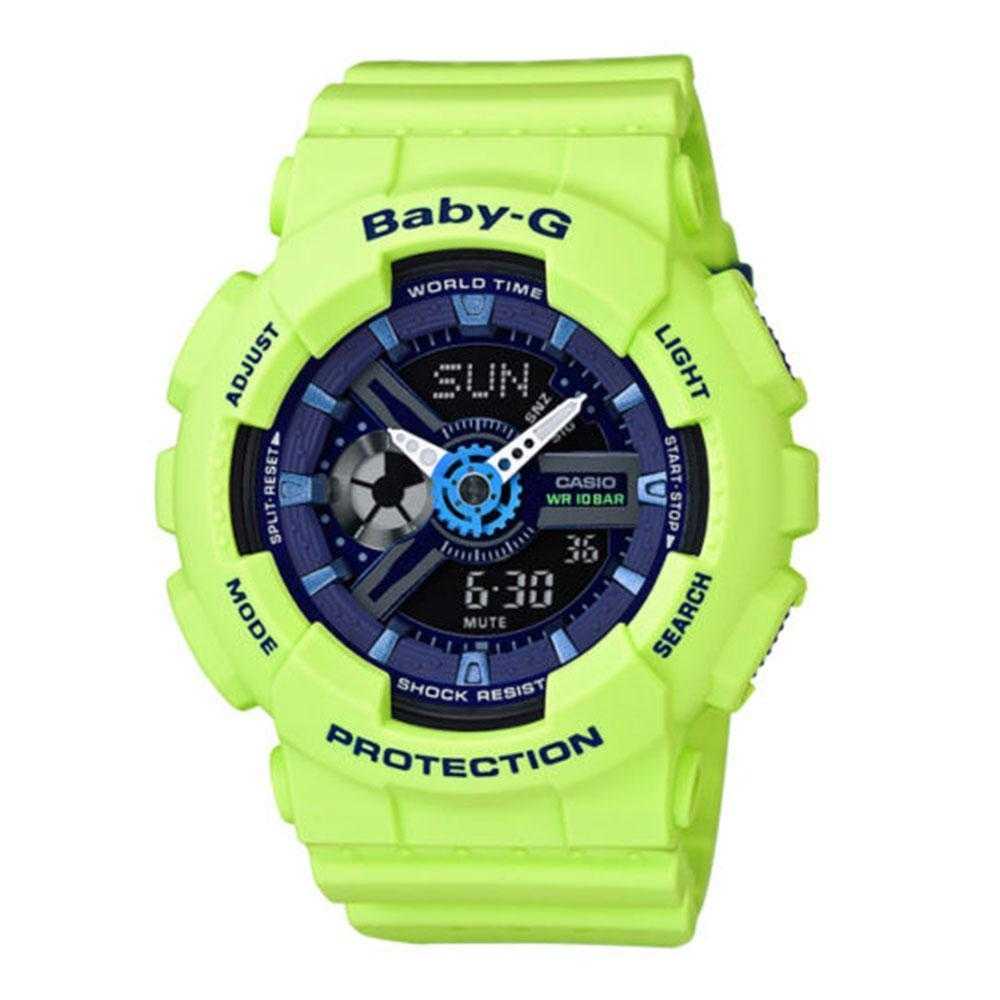 CASIO BABY-G BA-110PP-3ADR Digital Sports Watch for Women - Lime Green Resin Band, Shock Resistant, 200M Waterproof - Perfect for Swimming, Running & Outdoor Activities
