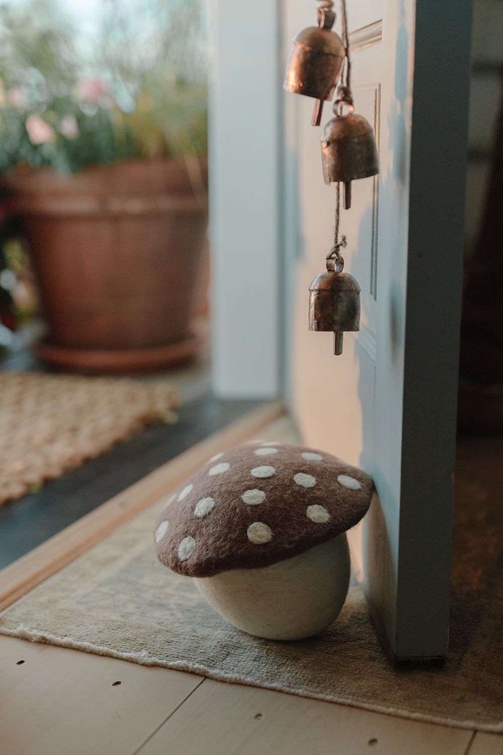 Soft Wool Mushroom Door Stopper - Non-Slip Wedge for Doors & Windows - Home Decor & Safety Accessory for Living Room, Bedroom, Nursery