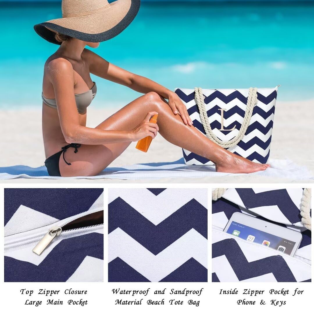 Personalized Waterproof Beach Tote Bag with Makeup Pouch - Perfect for Women's Birthday Gifts & Travel