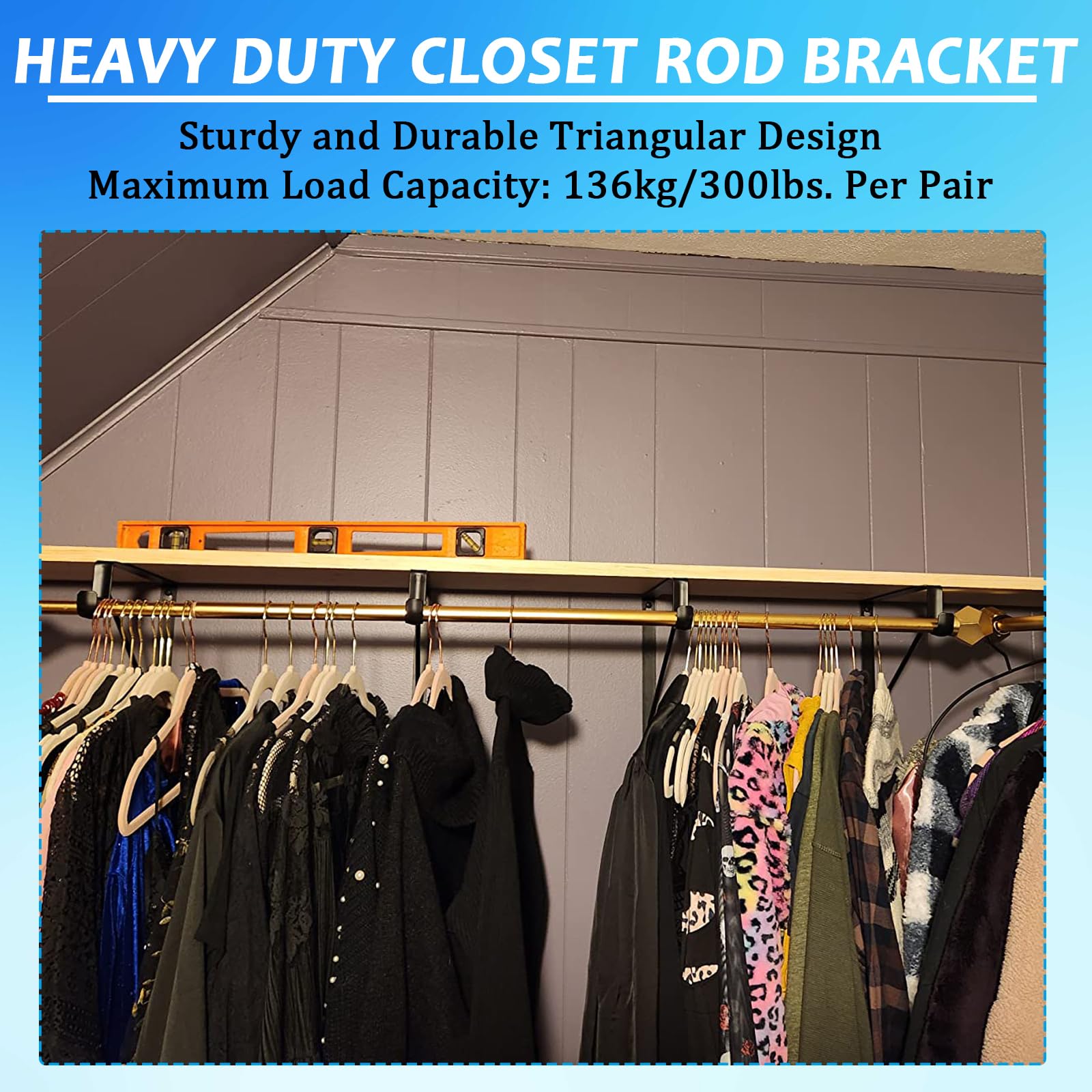 8 Pack Heavy Duty Closet Rod Brackets 11x11 Inch - Black Wall Mounted Shelf & Closet Pole Support Bracket with Screws - Perfect for Home Organization, Wardrobe Storage, and Closet Renovation Projects