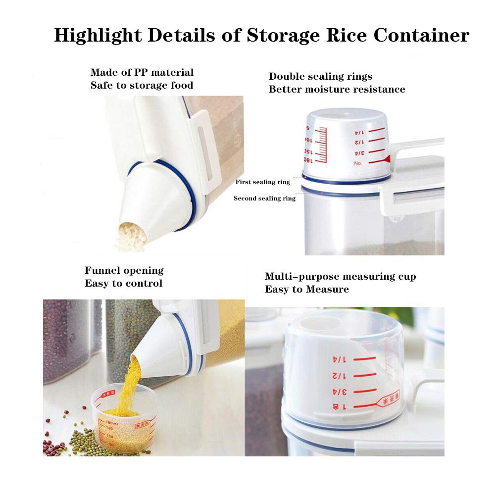 2.5L Airtight Rice Storage Container with Measuring Cup - Plastic Dry Food Dispenser for Rice, Cereal, Flour & Grain - Perfect for Kitchen Pantry Organization & Bulk Food Storage (1pc)