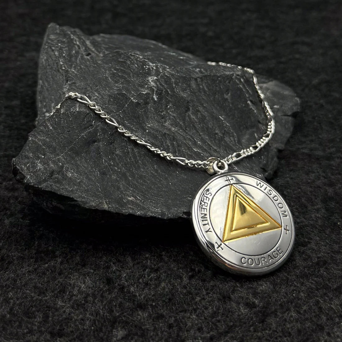 14K Gold Accent Sigil Seal of AA Recovery Silver Necklace with Chain - Spiritual Healing Jewelry for Meditation & Recovery Support