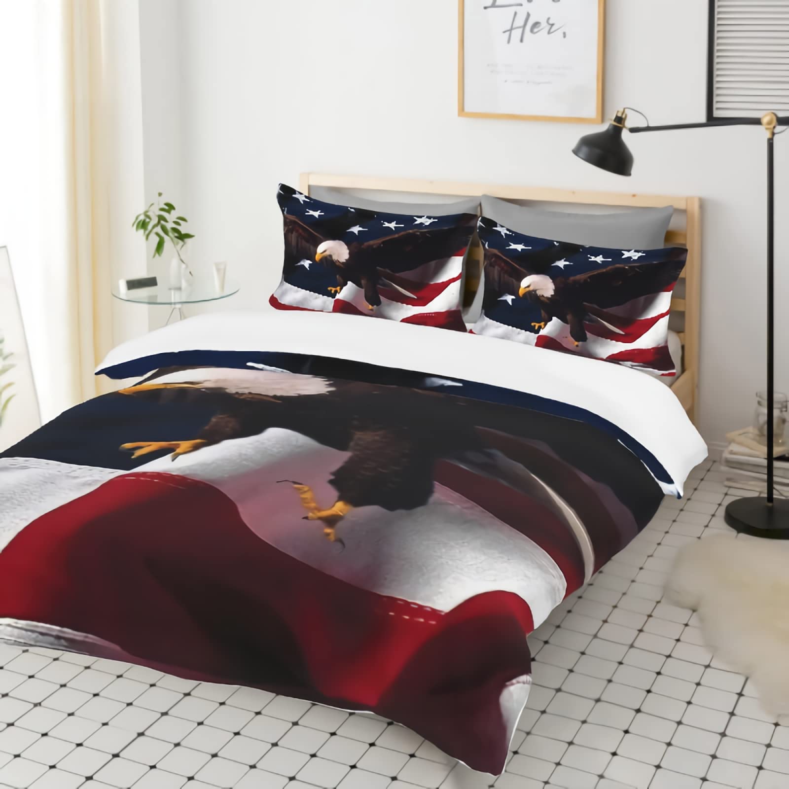 GREDBH Queen Size Eagle Duvet Cover Set - 100% Soft Microfiber 3-Piece Bedding Set with 2 Pillowcases, Eagle Pattern Design - Perfect for Modern Bedroom Decor & Wildlife Theme Home Styling