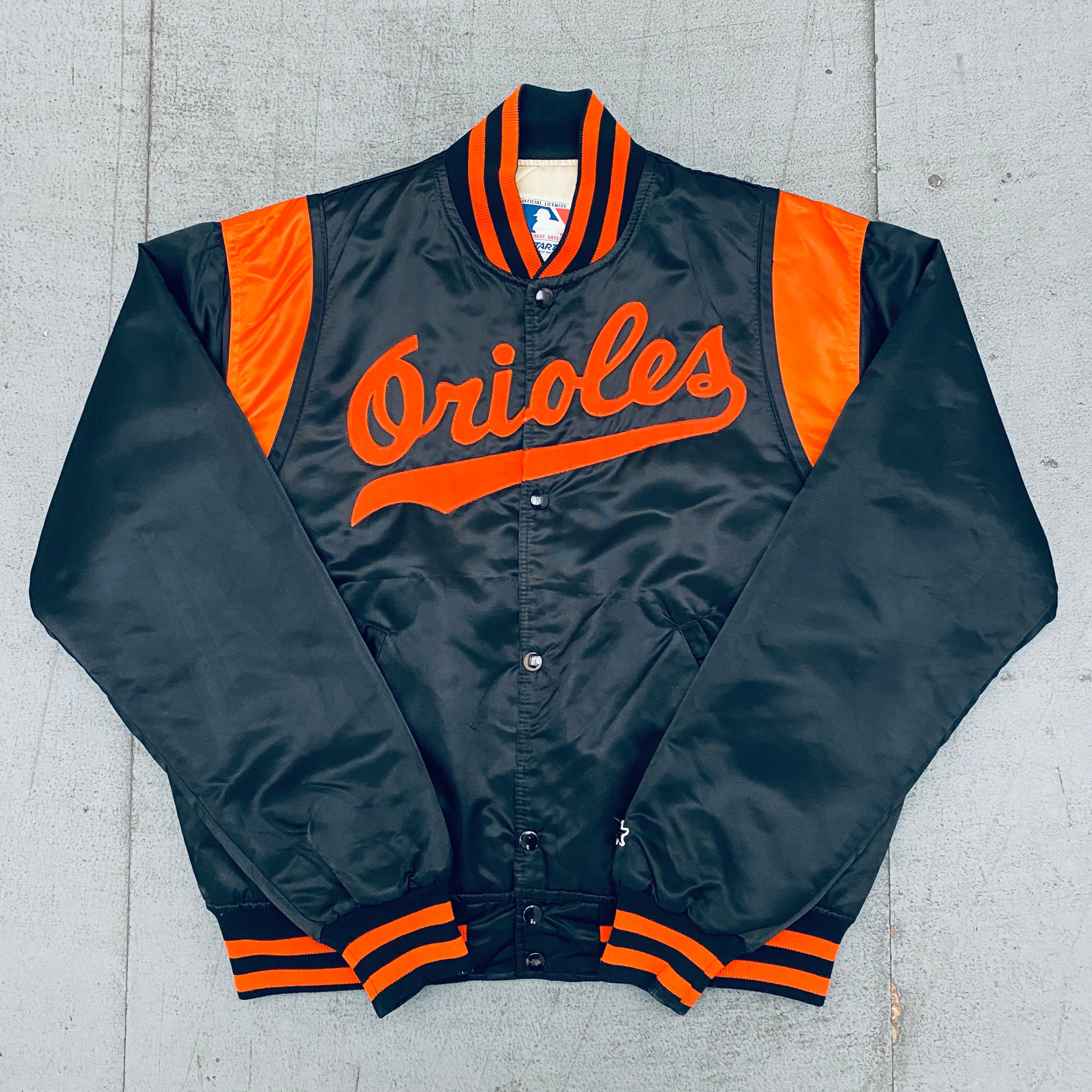 Vintage 1980s Baltimore Orioles Satin Starter Bomber Jacket - Men's Large Size | Retro Baseball Jacket for Fans, Collectors & Streetwear Fashion