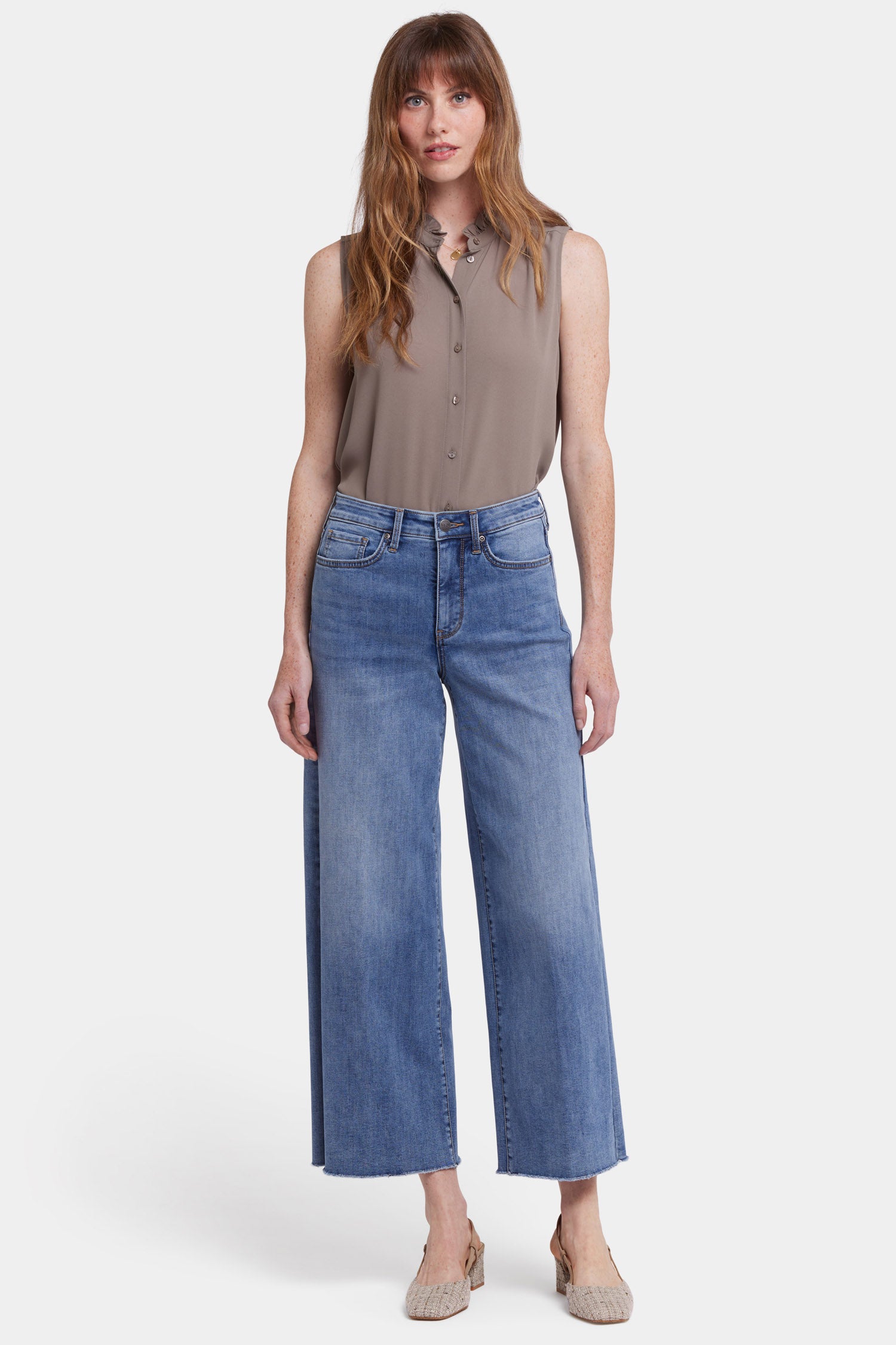 Brodi Women's Wide Leg Ankle Jeans - Barcelona Breeze Wash | High Waisted Stretch Denim Pants for Casual & Office Wear