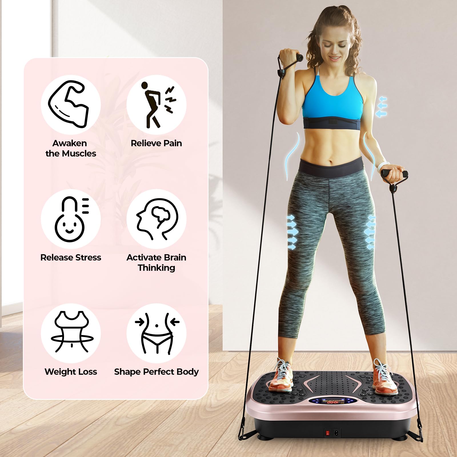 Arlopu 3D Vibration Plate Exercise Machine - Whole Body Workout Equipment for Weight Loss & Lymphatic Drainage | Home Gym Fitness Platform with Resistance Bands | Perfect for Home Workouts, Muscle Recovery & Cellulite Reduction