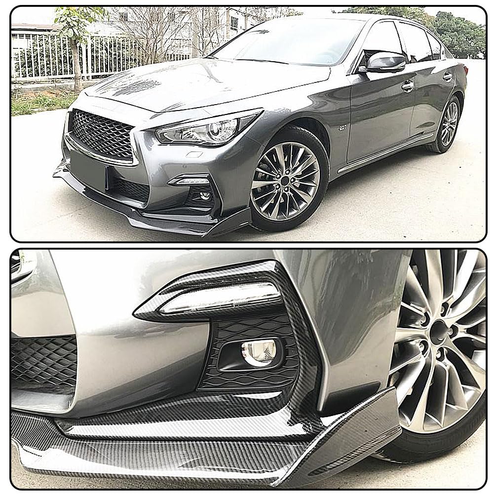 Real Carbon Fiber Front Fog Light Cover & Bumper Canard Kit for Infiniti Q50 Sport Sedan 2018-2020 - High Performance Air Intake Vent Scoop, Fender Trim & Splitter Winglets (Carbon Fiber Look) - Upgrade Your Luxury Car's Sporty Style & Aerodynamics