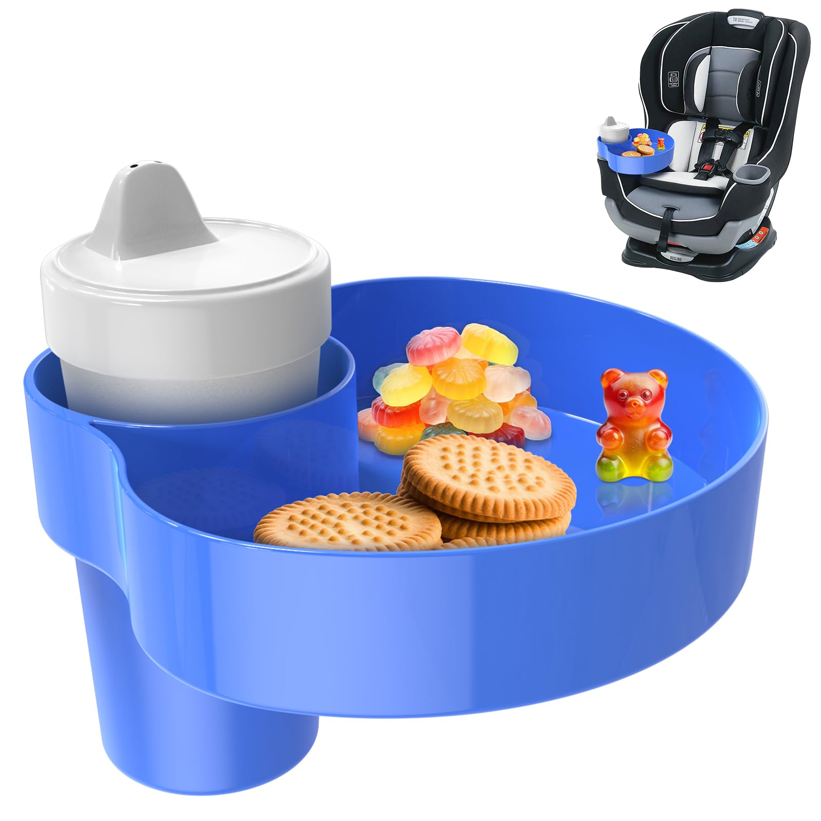 Portable Car Seat Snack Tray for Toddlers - Kids Travel Tray with Cup Holder & Food Containers | Stroller Snack Plate | Road Trip Essentials for Children (Blue) - Perfect for Long Car Rides, Airplane Travel & Stroller Outings