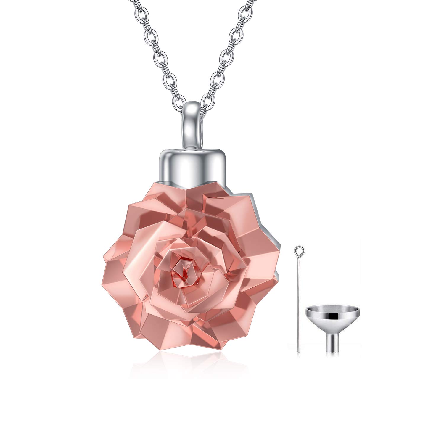 Sterling Silver Rose Flower Urn Necklace for Ashes - Memorial Cremation Jewelry for Women & Men | Keepsake Pendant for Loved Ones | Perfect for Remembrance Ceremonies & Everyday Wear