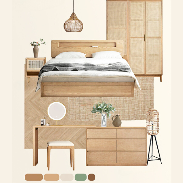 Solid Oak Wood Rattan Wardrobe - Stylish Storage for Bedroom, Living Room & Closet Organization