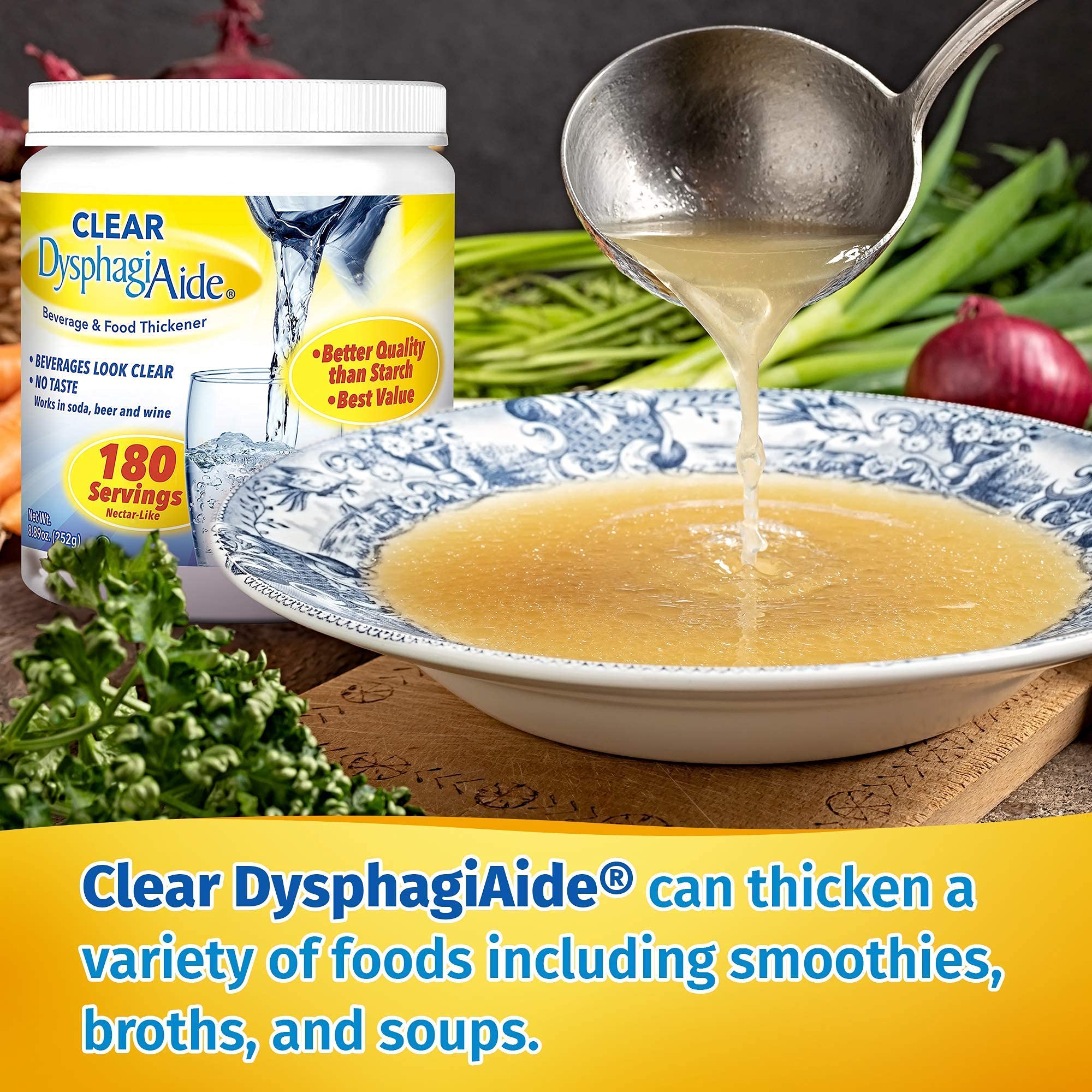 Clear DysphagiAide Thickening Powder - 8.89 Oz (Pack of 6) - 180 Servings Instant Food & Liquid Thickener for Dysphagia - Perfect for Smoothies, Soups, and Beverages