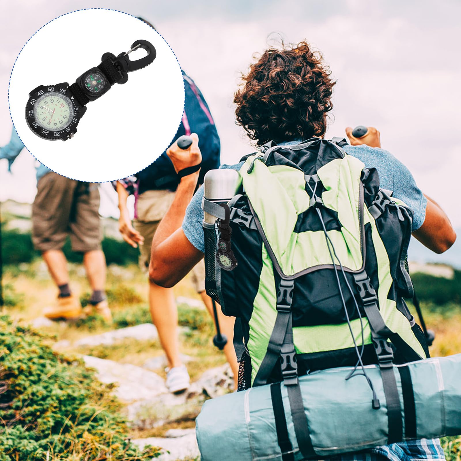 **Hemobllo Men's Digital Carabiner Clip-On Watch - Backpack Fob Hanging Stopwatch with Compass for Nurses, Doctors, Climbers - Outdoor Camping, Hiking, Home Office Accessory**    *(Use Cases: Perfect for medical professionals, outdoor adventurers, and everyday carry as a functional and stylish clip-on watch.)*