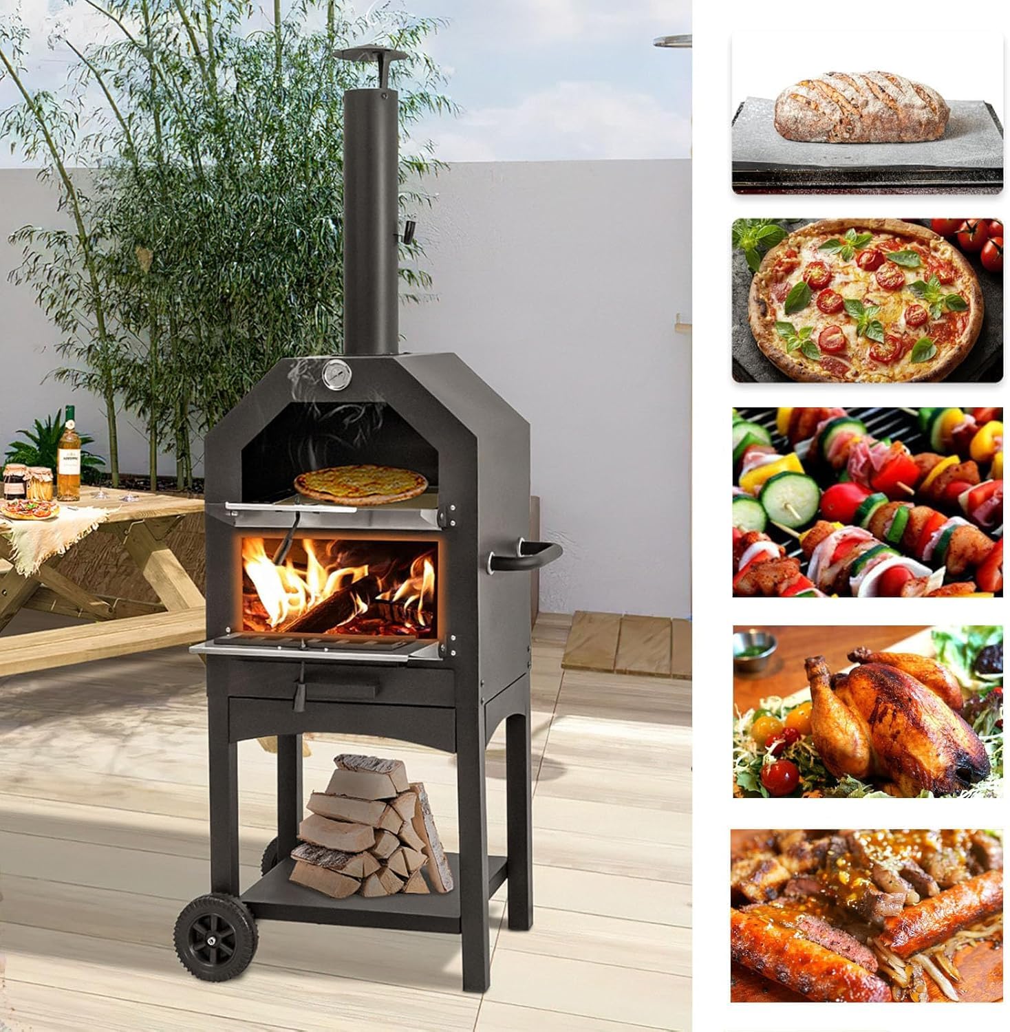 Premium U-MAX Outdoor Wood-Fired Pizza Oven with Waterproof Cover - Portable Steel Pizza Grill & Maker with Pizza Stone - Perfect for Camping, Backyard BBQs & Outdoor Cooking