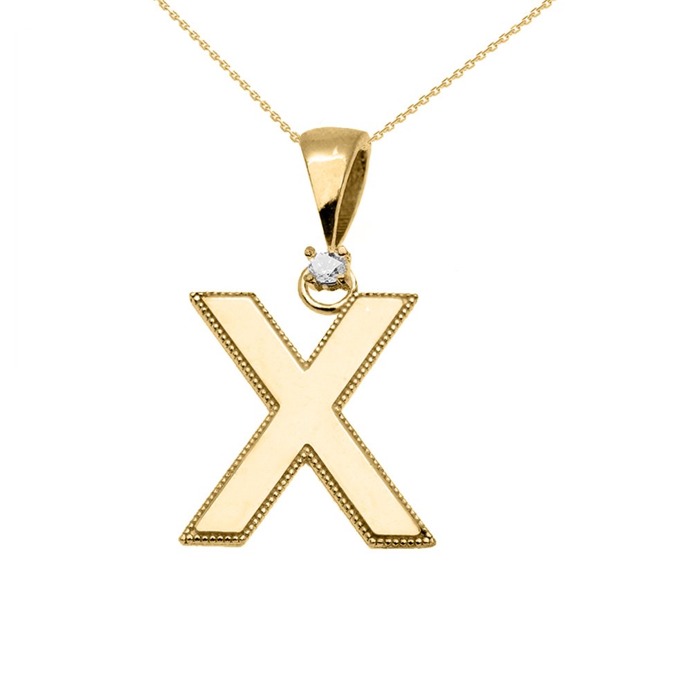 10K Yellow Gold High Polish Milgrain Solitaire Diamond X Initial Pendant Necklace for Women - Elegant Personalized Jewelry Gift for Birthday, Anniversary & Valentine's Day