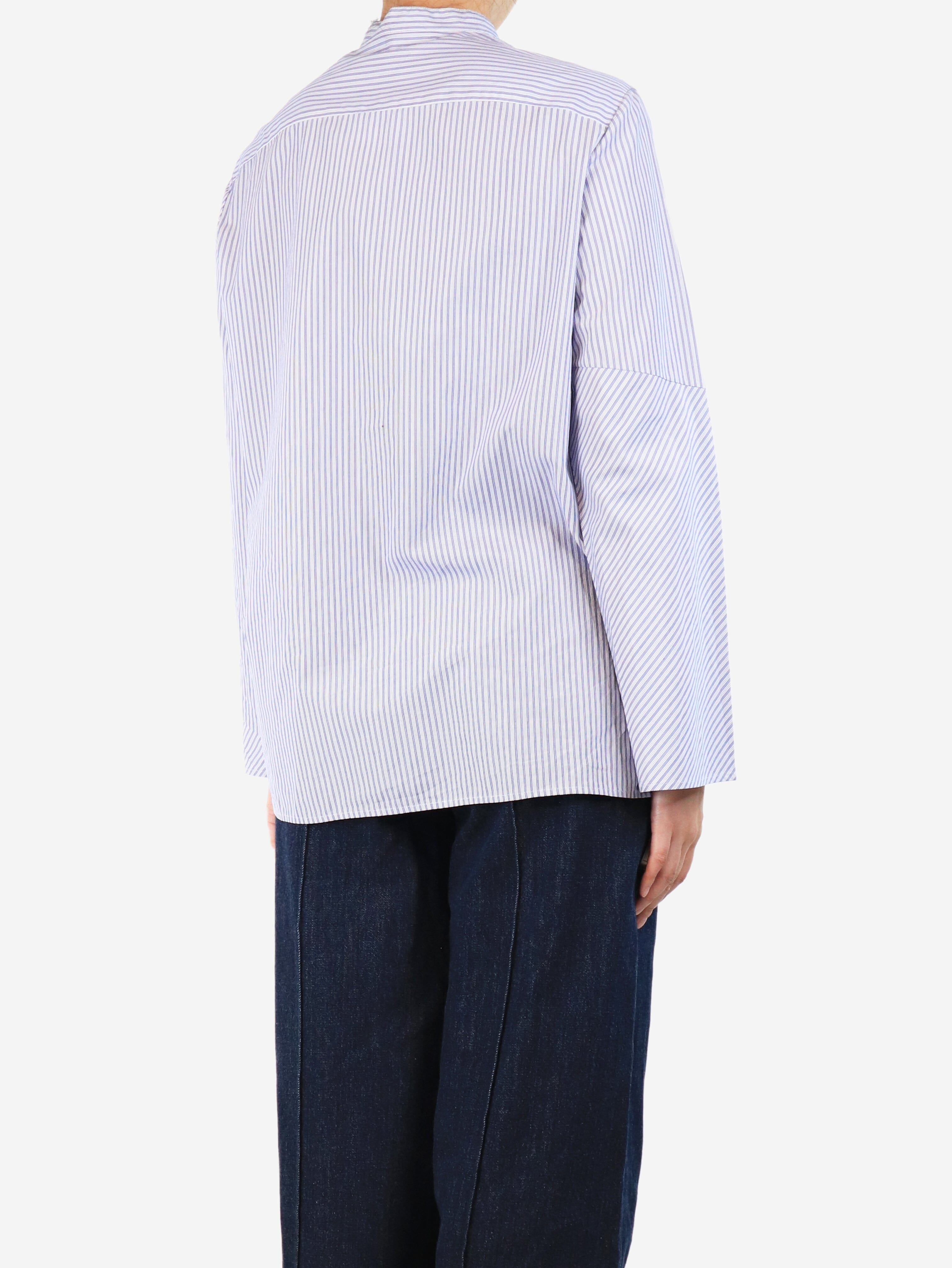 Blue Striped Mandarin Collar Shirt - Size UK 12 - Elegant Casual Wear for Work & Social Events