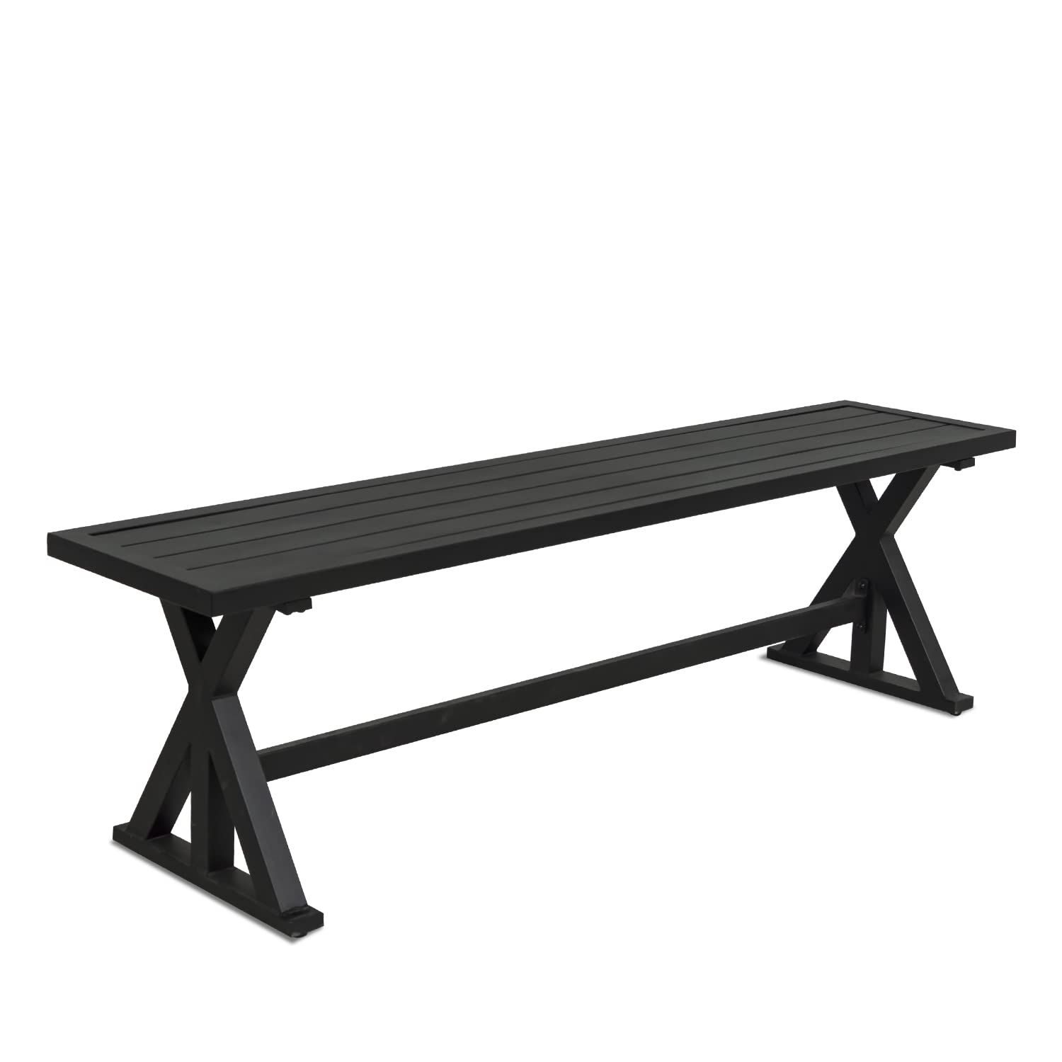 MEOOEM Black Outdoor Patio Bench - Heavy Duty Industrial Garden Bench for Park, Lawn, Lounge & Picnic - Weather Resistant Steel Furniture (61.2