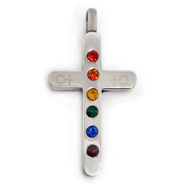 Stainless Steel Cubic Zirconia Rainbow Venus Symbol Cross Pendant Necklace for Women - Perfect for Everyday Wear, Gift Giving & Spiritual Jewelry Collection