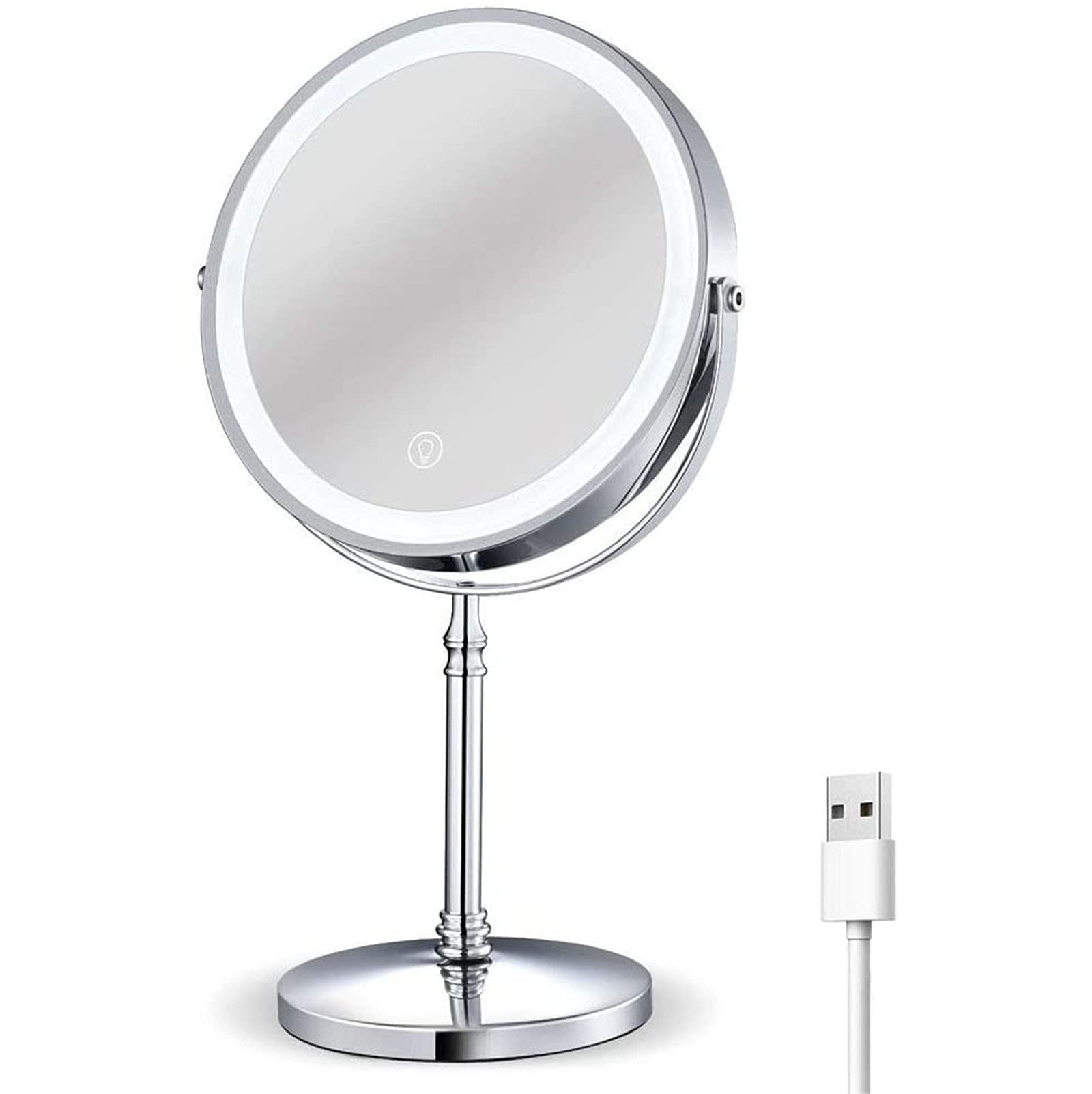ZAIGI 10x Magnifying Makeup Mirror with LED Lights - 8 Inch Rechargeable Vanity Mirror, Double-Sided 360° Swivel & Extendable Stand - Perfect for Makeup, Shaving, Skincare & Eyebrow Grooming at Home or Salon