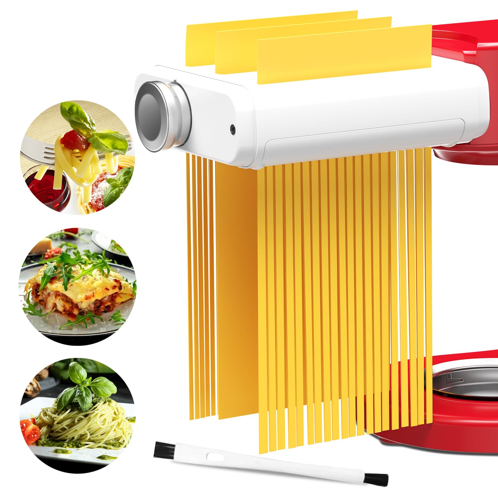 **3-in-1 Pasta Maker Attachment for KitchenAid Mixers – Includes Pasta Sheeter, Fettuccine & Spaghetti Cutter with Cleaning Brush – White KitchenAid Mixer Accessories for Homemade Pasta & Noodles**    *(Perfect for Making Fresh Pasta, Lasagna, Fettuccine & Spaghetti at Home – Ideal for Italian Cuisine Lovers & Home Chefs)*