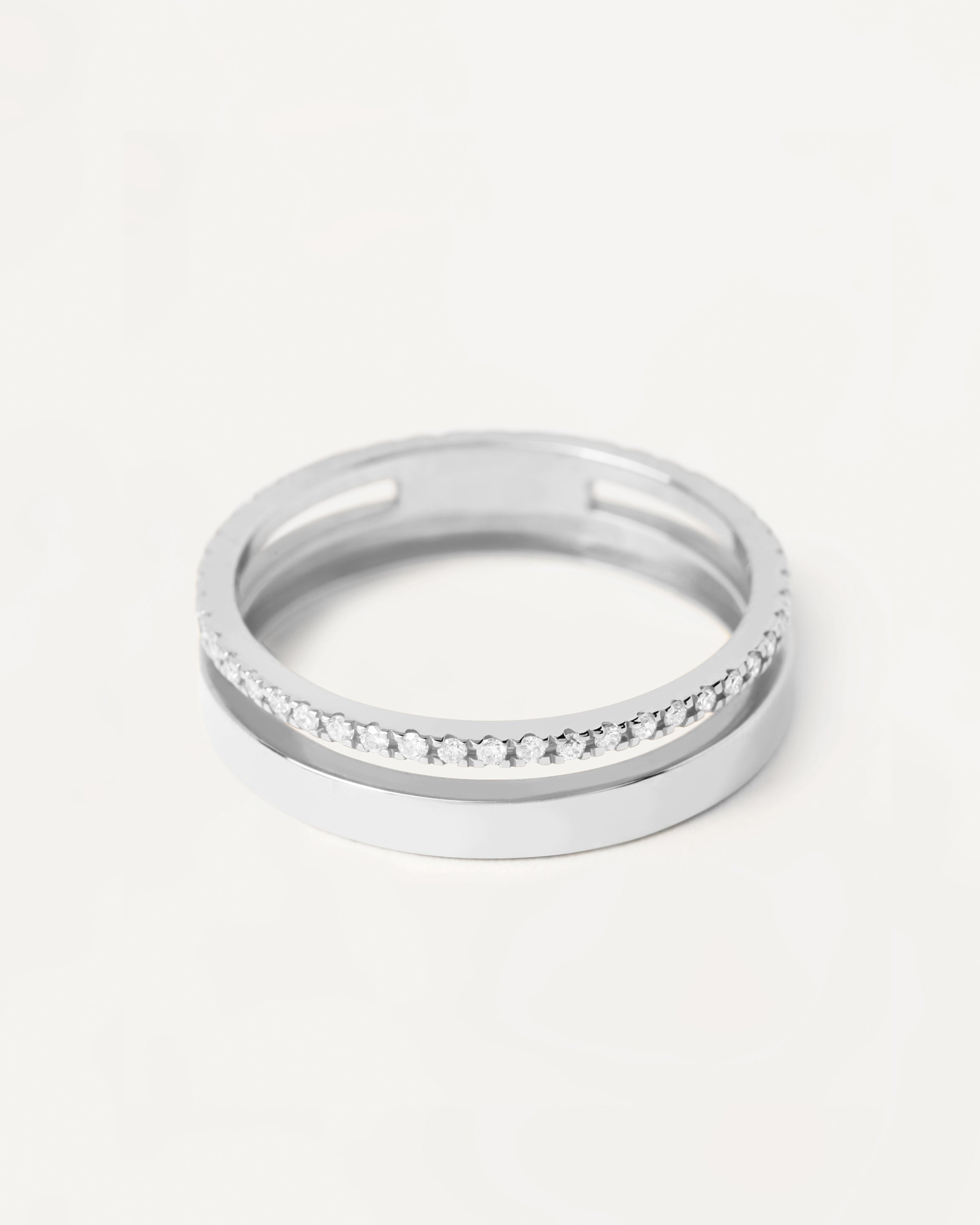 Diamond and White Gold Dual Ring for Women - Elegant Stackable Wedding Band, Anniversary Gift, Promise Ring - Perfect for Engagement, Valentine's Day & Special Occasions