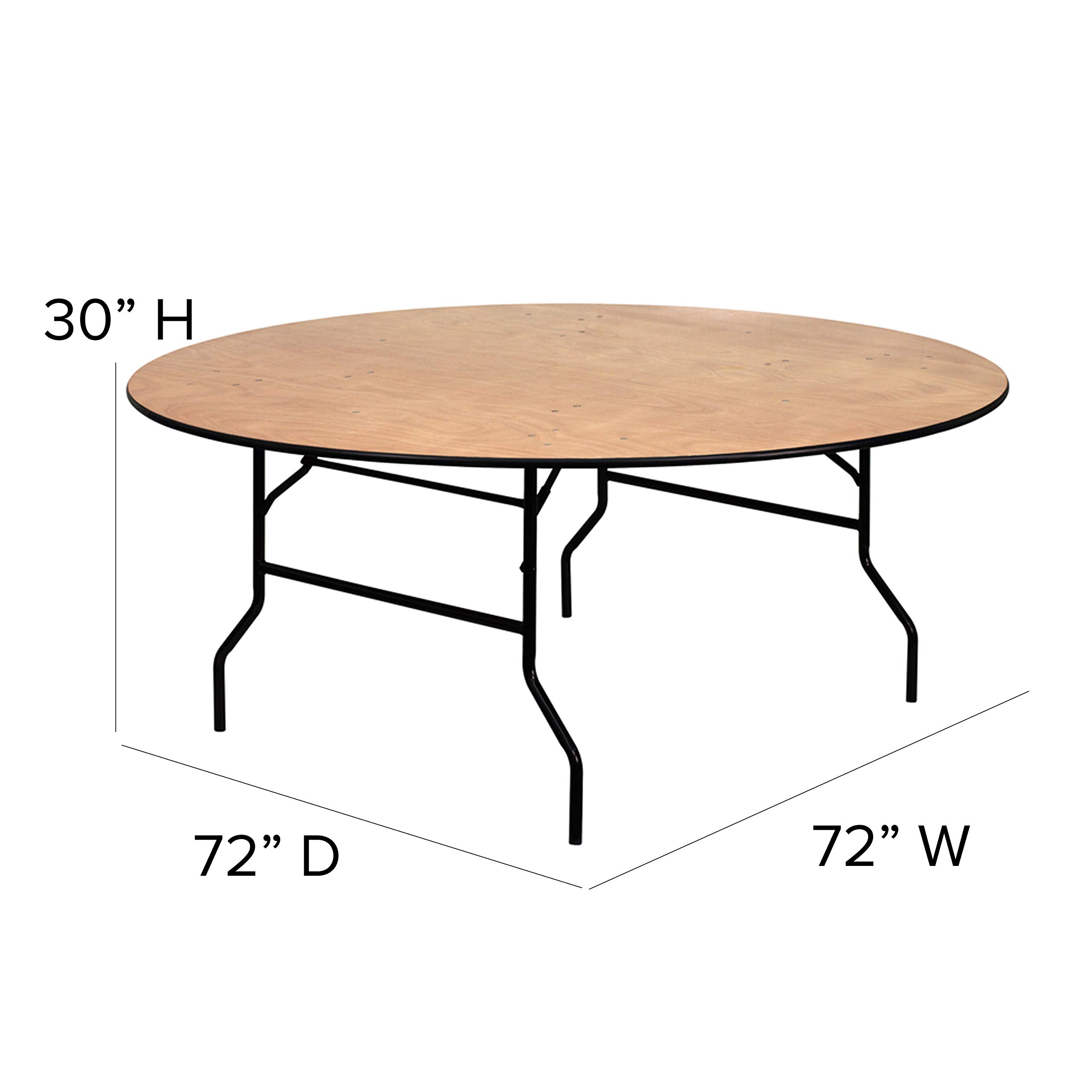 Flash Furniture Furman 6-Foot Round Wood Folding Table - Portable Banquet & Event Table with Wooden Top, Natural/Black - Perfect for Parties, Weddings, Picnics & Indoor/Outdoor Events