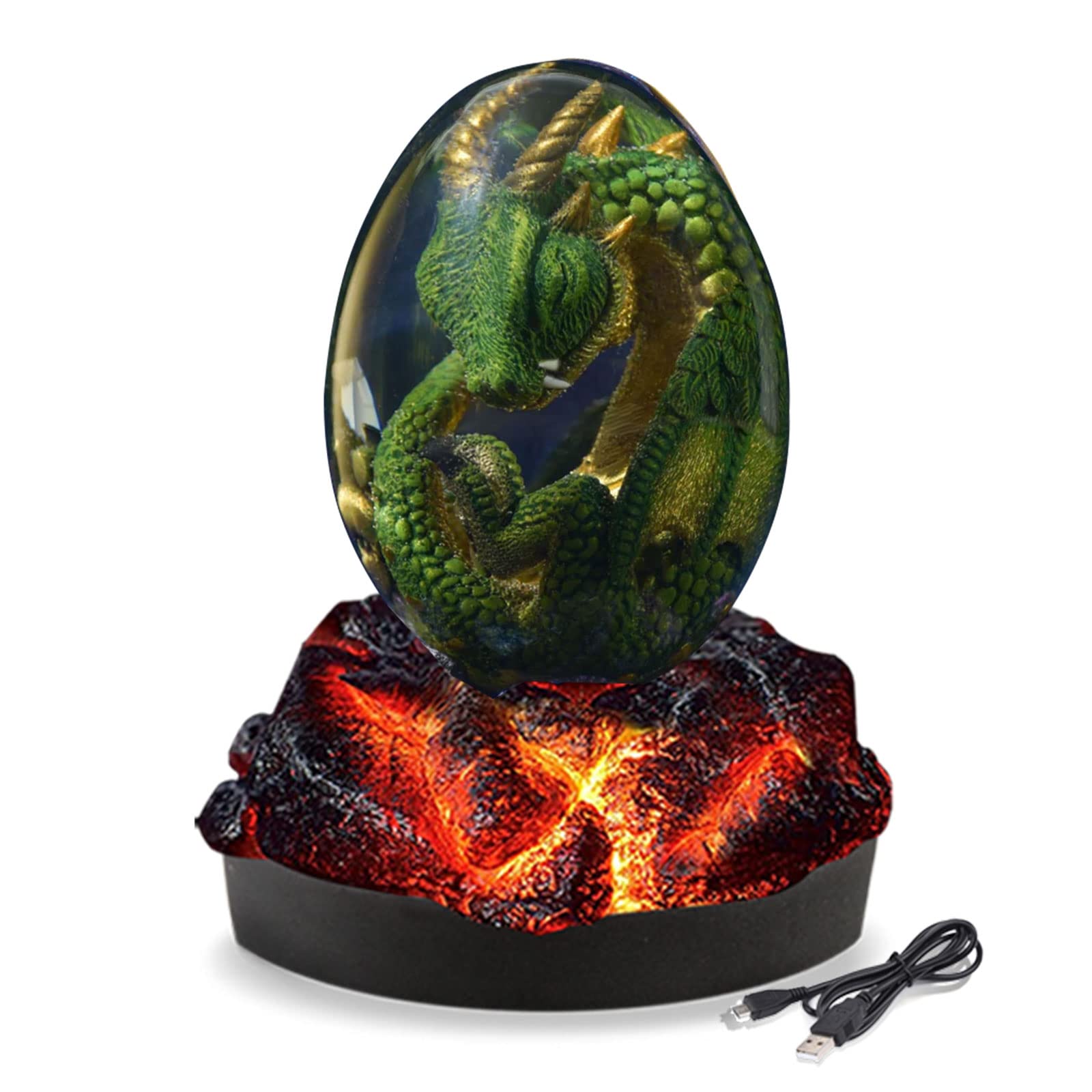 Lava Dragon Egg Sculpture - Handmade Crystal Transparent Resin Dragon Egg with Luminous Base, Unique Fire Dragon Souvenir for Desktop Decor, Collectibles & Fantasy Gifts (Green Glow) - Perfect for Home Office Display, D&D Gaming Decor & Anime Lover Collections