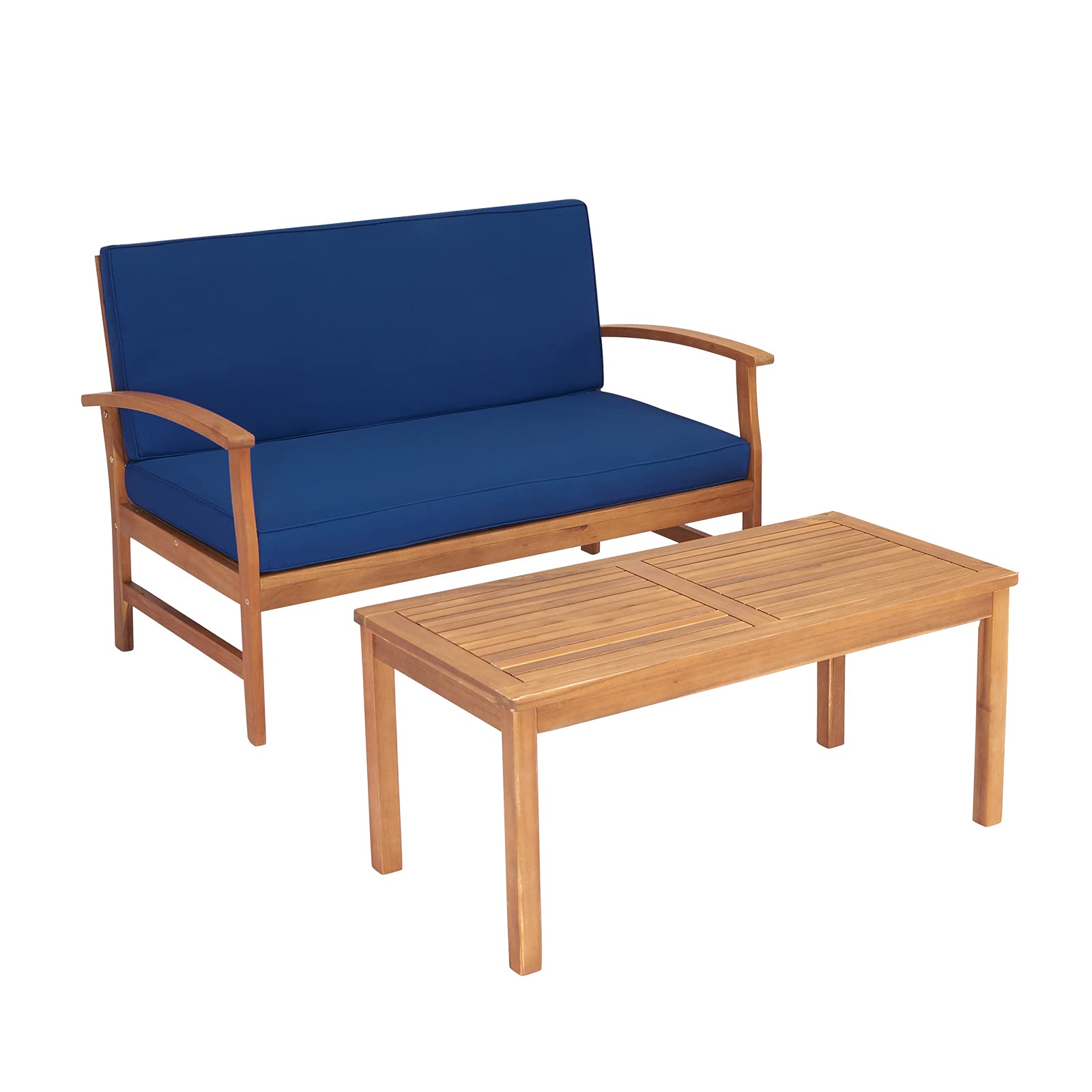 Kinbor Acacia Wood Outdoor Patio Furniture Set - 7-Piece Garden Sectional Sofa with Loveseat & Coffee Table for Backyard, Poolside & Deck Relaxation