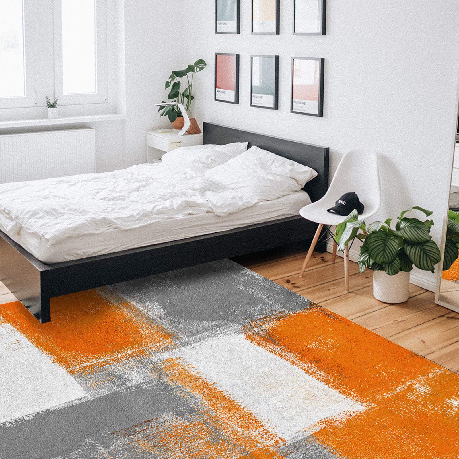 Olivefox Abstract Geometric Orange Non-Slip Stain-Resistant Area Rug - 3x5 Feet Soft Rectangle Carpet for Bedroom, Living Room & Home Decor | Super Absorbent, Oil Painting Design | Perfect for Modern Spaces, Dorm Rooms & Office Decor