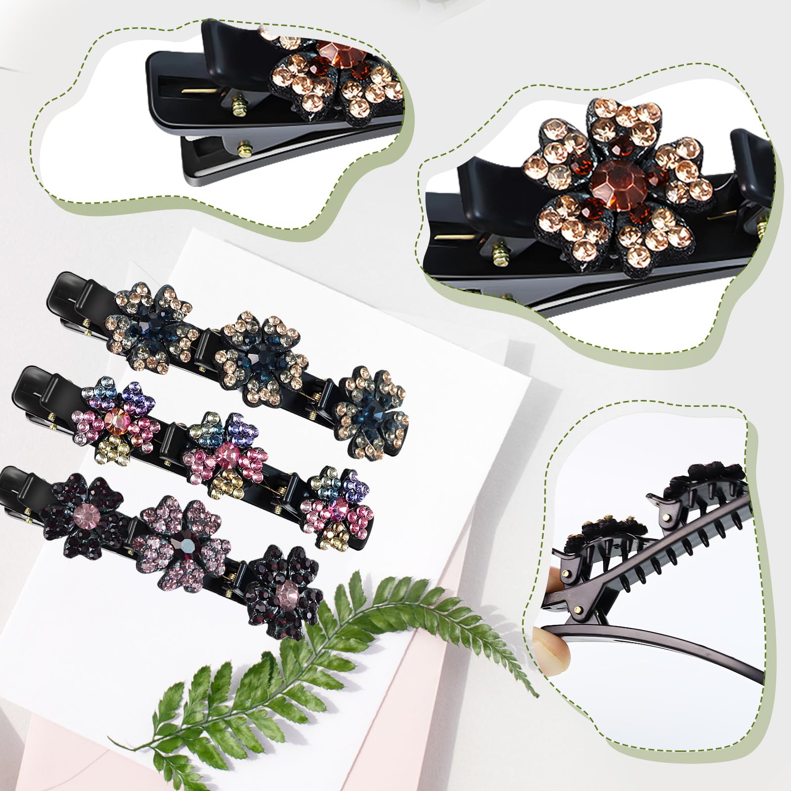 4PCS Sparkling Crystal Stone Braided Hair Clips for Women & Girls - Elegant Hair Accessories for Thick & Thin Hair - Perfect for Weddings, Parties & Daily Styling