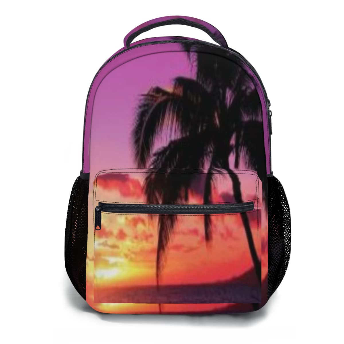 Stylish Purple Sunset Beach Palm Tree Backpack Set - Durable School & Travel Backpack for Boys & Girls - Perfect for Hiking, Outdoor Adventures & Daily Use