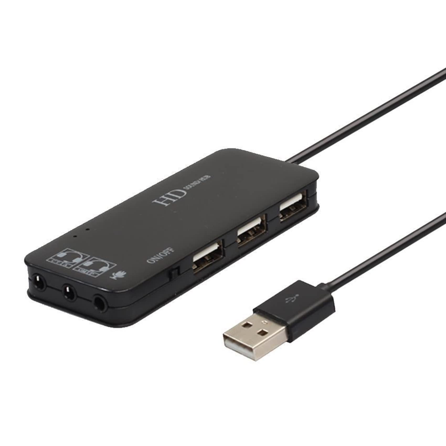 Zerthaus 2-Port USB 2.0 Hub with 7.1 Channel Sound Card - External USB Splitter for PC, Headset & Microphone Adapter - Black | Perfect for Gaming, Streaming & Office Workstations