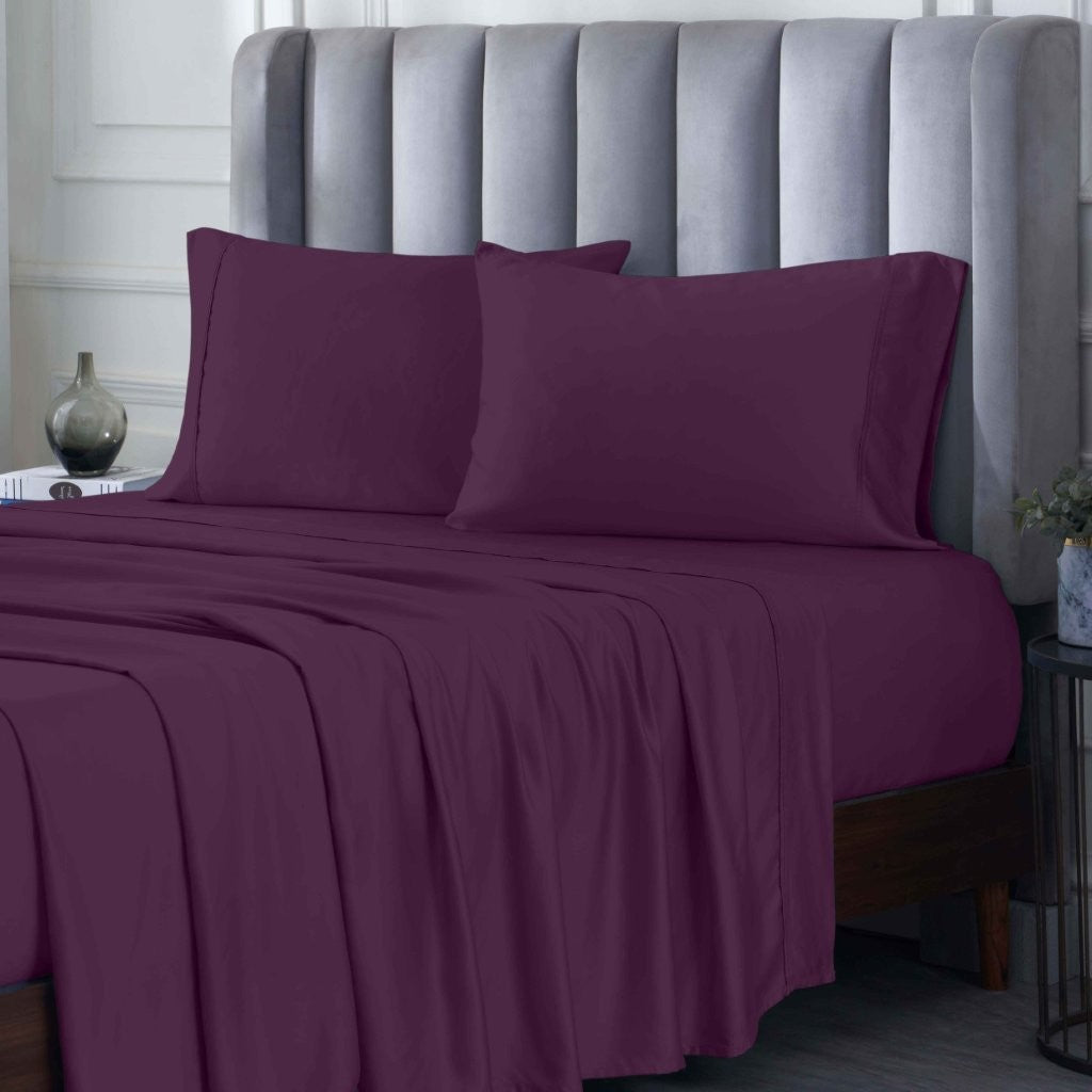 300 Thread Count Rayon From Bamboo Solid Deep Pocket Sheet Set - Ultra Soft & Breathable Bed Sheets for Queen Size Mattress - Perfect for All-Season Comfort & Luxury Bedroom Decor