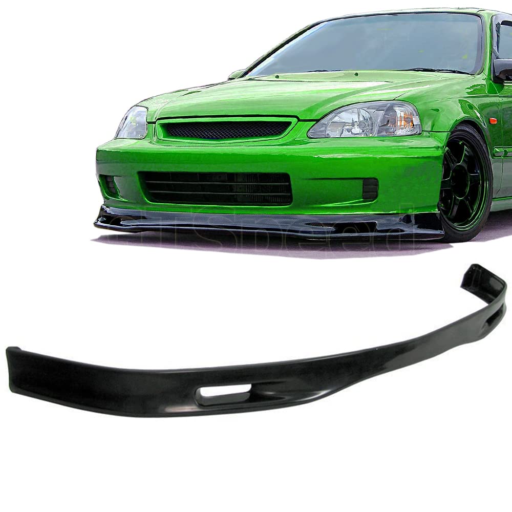 GT-Speed SPN Style PU Front Bumper Lip Spoiler for 1999-2000 Honda Civic - Black Polyurethane Replacement Lip | Enhances Aerodynamics & Sporty Look for Street Racing & Car Shows